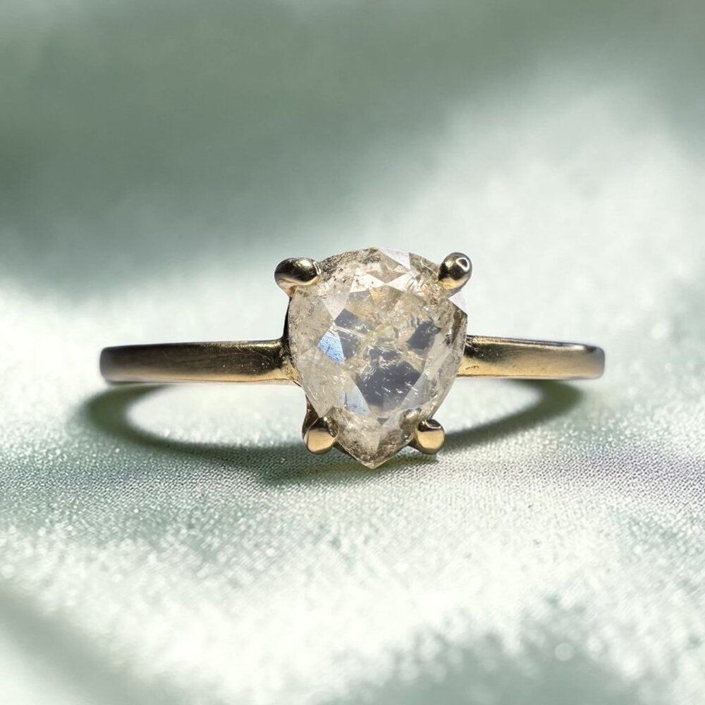 14K Gold Salt & Pepper Pear Diamond Ring - .40CT -Size 5 Dainty Icy Diamond Ring